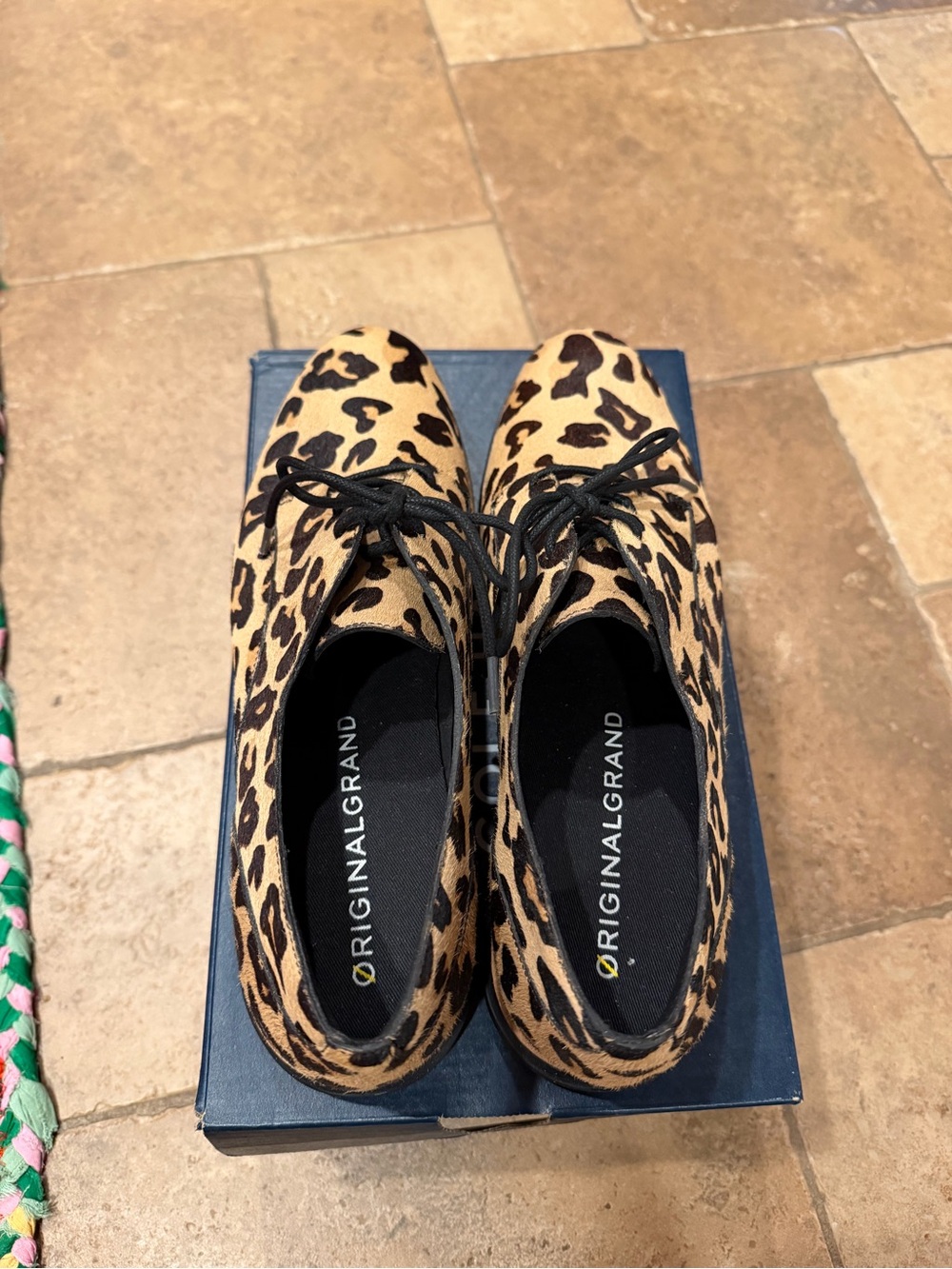 Cole Haan Leopard-Pattern Haircalf Oxford in Tan and Black - Picture 5 of 7